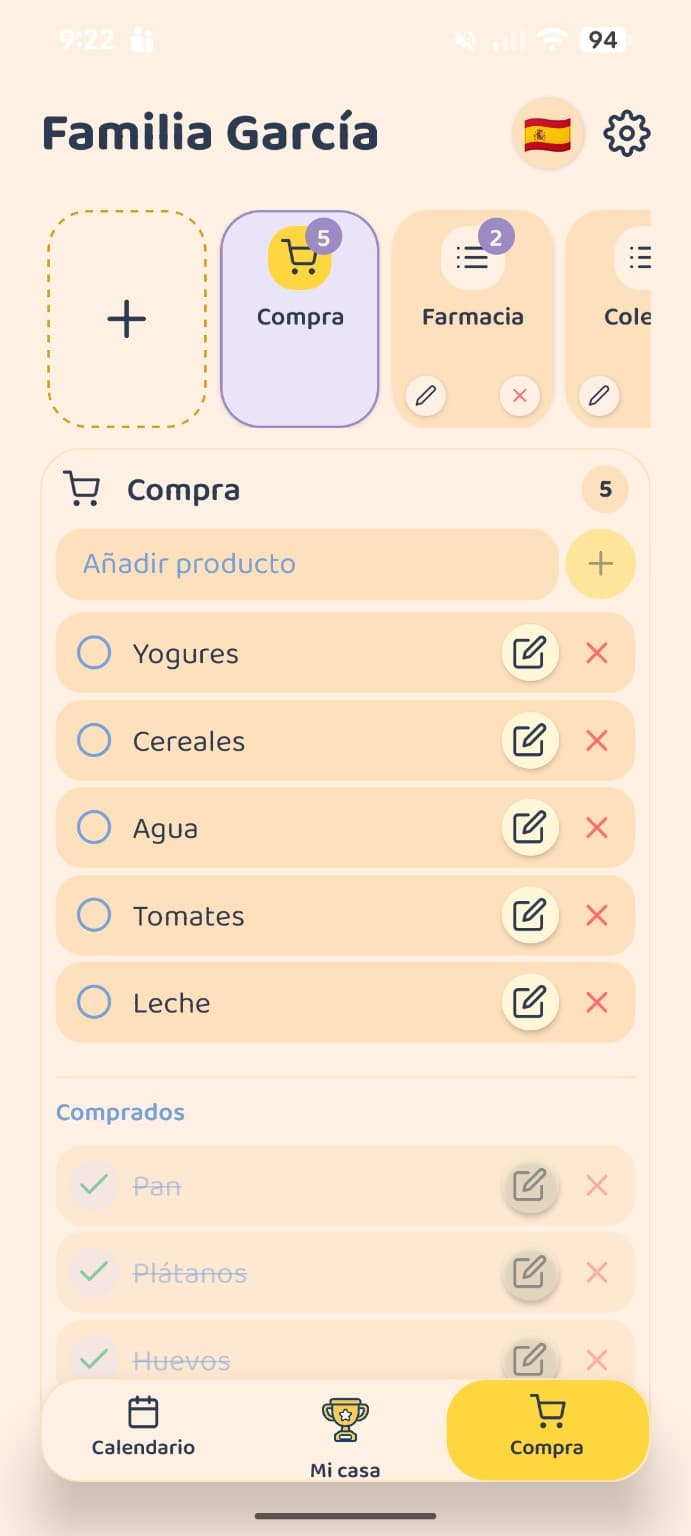 Captura real de la lista de compra de FunTaskTik