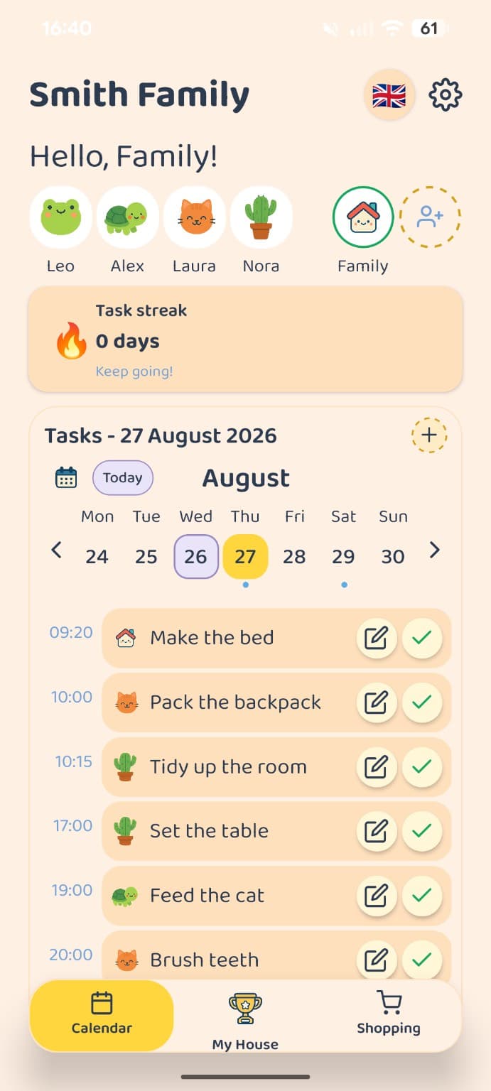 Real FunTaskTik task calendar screenshot